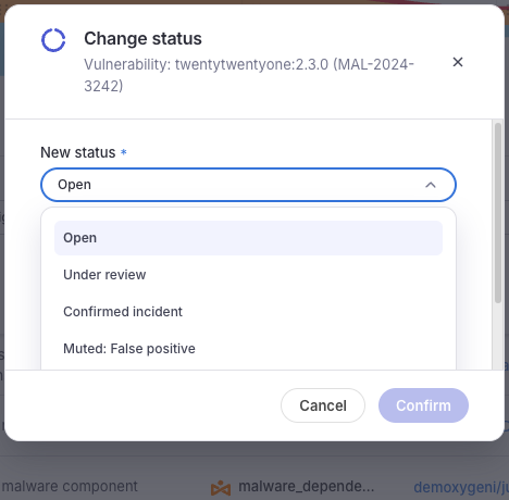 Selecetion box to choose the issue status